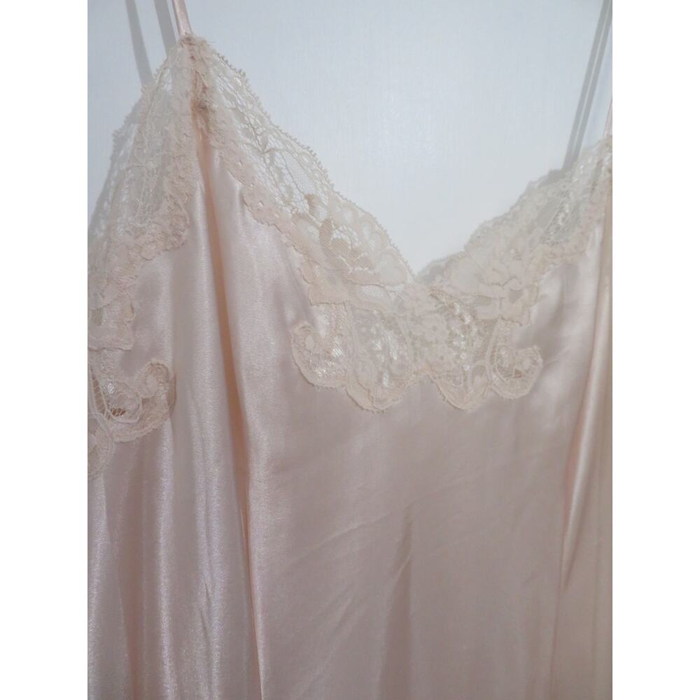 Victoria's Secret Sz M Champagne Pink Vintage Satin Lace Trim Maxi Dress Slip - Picture 4 of 8
